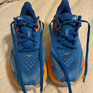 Hoka Clifton 9’s  Blue and Orange Sneakers Like New
